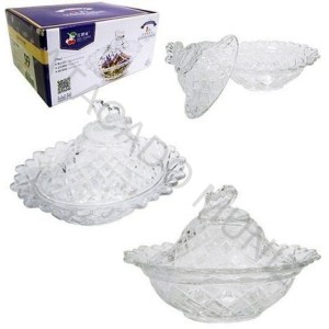 BOMBONIERE DE VIDRO RELEVO OVAL COM TAMPA BORBOLETA