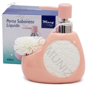 PORTA SABONETE LIQUIDO PORCELANA 450ML COM ESPONJA COLORS NA CAIXA